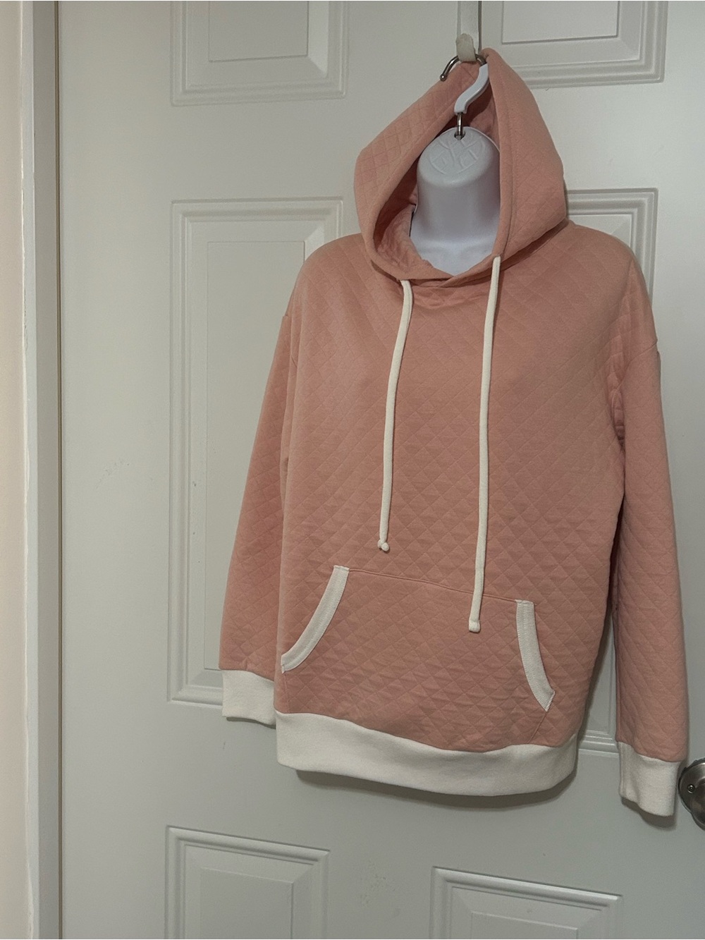 Lands' End Quilted Blush Hoodie with Cream Trim